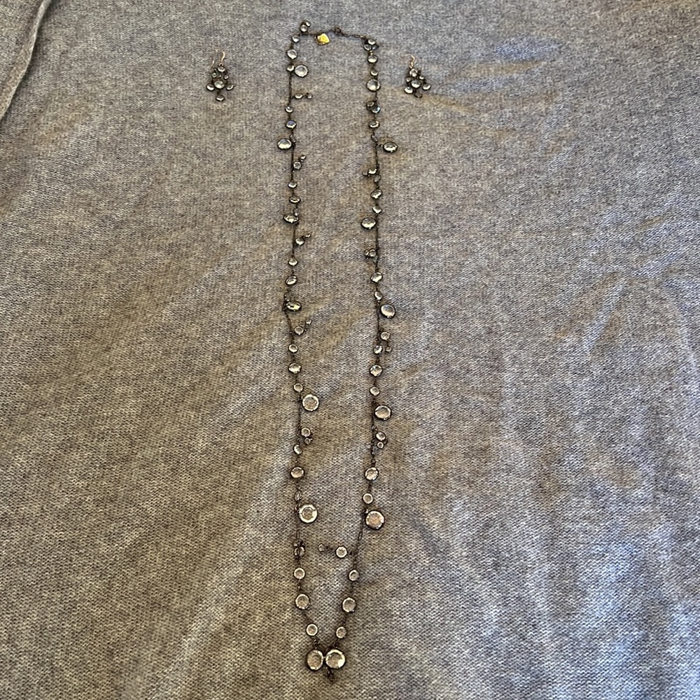 Beautiful Vintage Lucy Isaacs long Swarovski crystal necklace and earrings